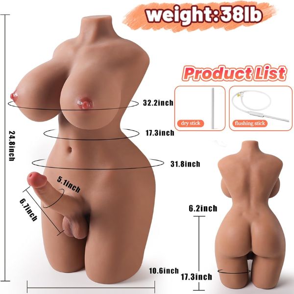 38LB Shemale Torso Sex Doll with Realistic Dildo