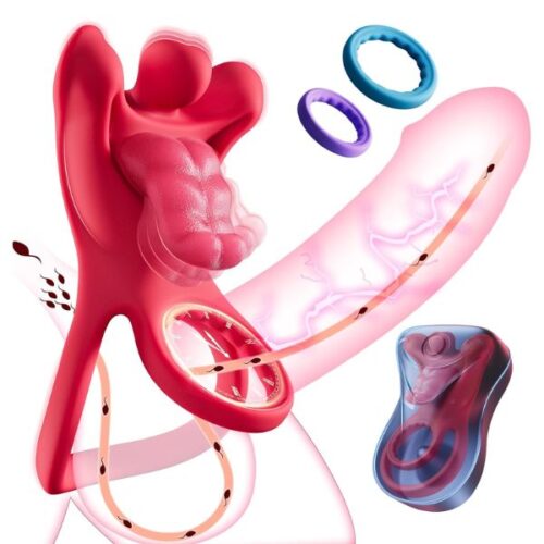 Realistic Tongue-Shape Clitoral Vibrator Cock Ring