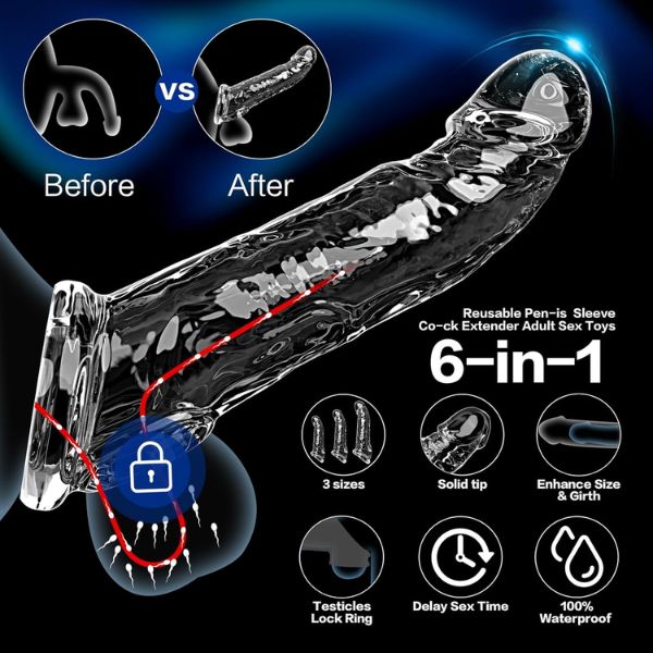3 Sizes Reusable Penis Sleeve