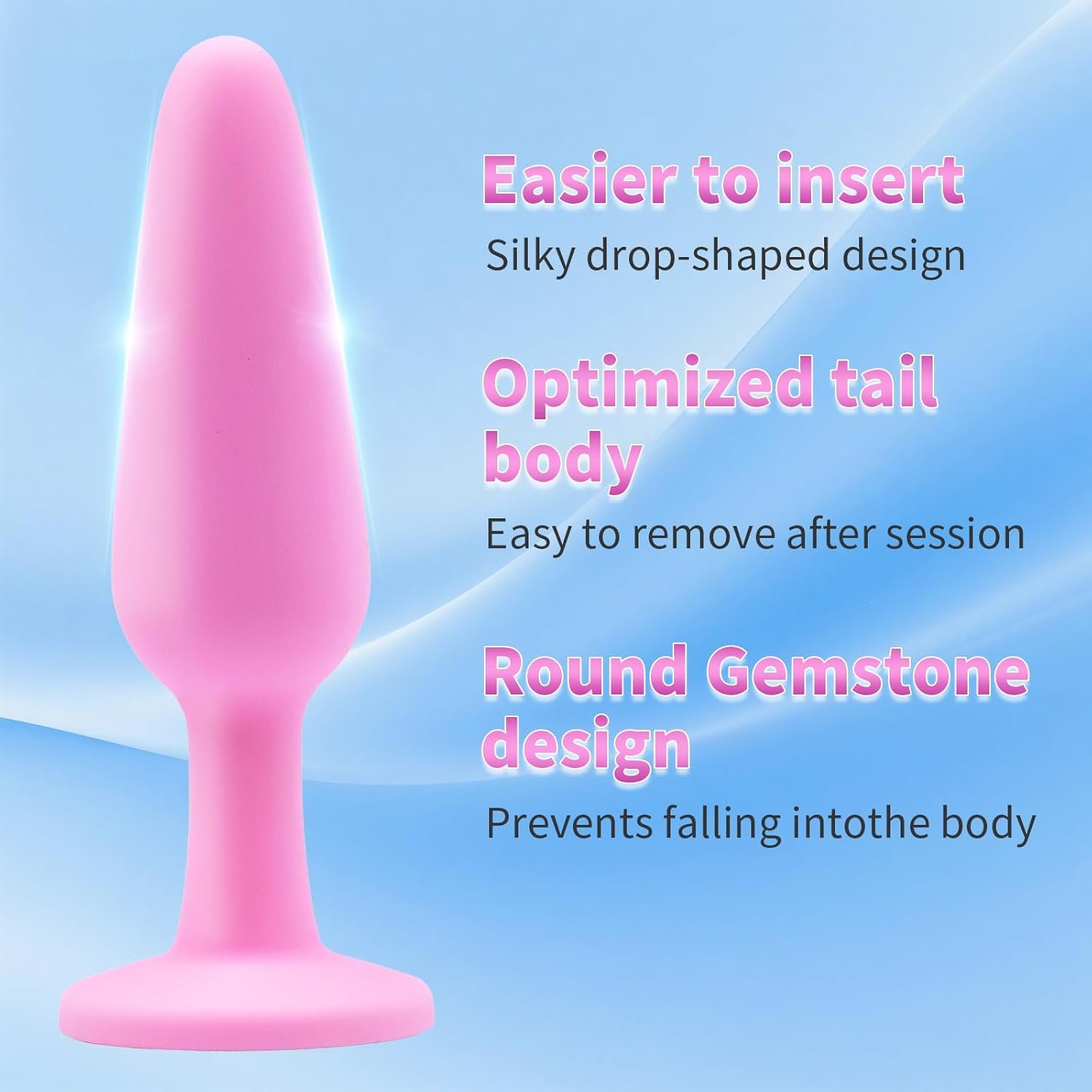 3Pcs Pink Silicone Gem Anal Butt Plug