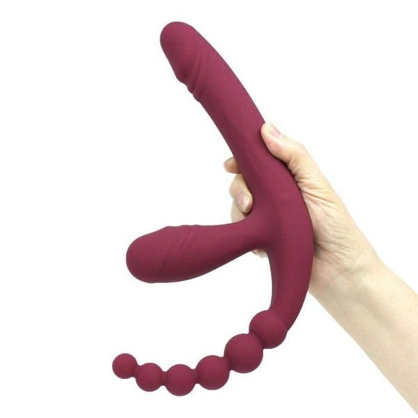 Vibrating Strapless Strap On Triple Dildo