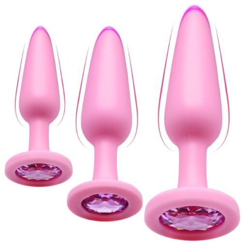3Pcs Pink Silicone Gem Anal Butt Plug